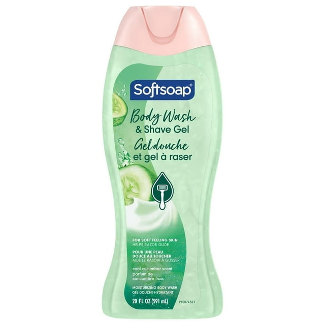 Softsoap Gel Douche Hydratant et Gel à Raser, Parfum Concombre Frais, Bouteille de 20 fl oz, Bouteille de 20 fl oz