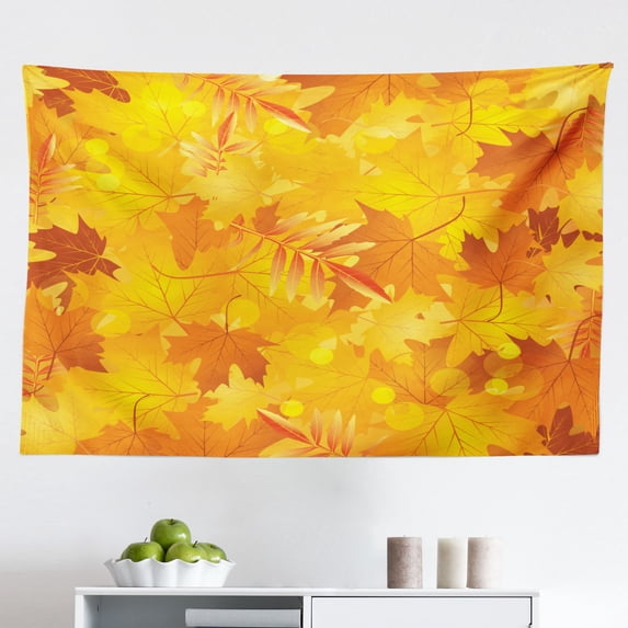Fall Tapestry, Horizontal Pattern with Autumn Oak Leaves and Acorns Curly Branches October November, Fabric Wall Hanging Decor for Bedroom Living Room Dorm, 2 Sizes, Multicolor, by Ambesonne
