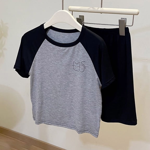 Boy's Short Sleeved Running Suit Casual Quick Drying Clothes Summer T Shirt Shorts Two Piece Set Kids Spring Outfits for Boys 9-10 Years
