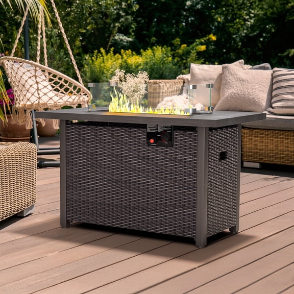 42'' Propane Fire Pit, 50,000 BTU Auto-Ignition Gas Fire Pit Table, Outdoor Fire Tables with  Lid and Tempered Glass for Outside, Garden, Backyard
