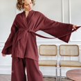thumbnail image 2 of NHKDSASA Kimono Pajamas 2023 New 100% Cotton Crepe Long-Sleeved Trousers Ladies Sleepwear Suit Women's Home Service Mujer, 2 of 4