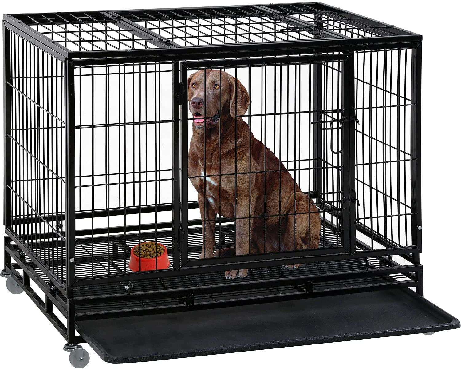 Cage Pet Supplies Dog Kennel Crate Pet Cage Tray Metal Folding 2 Doors