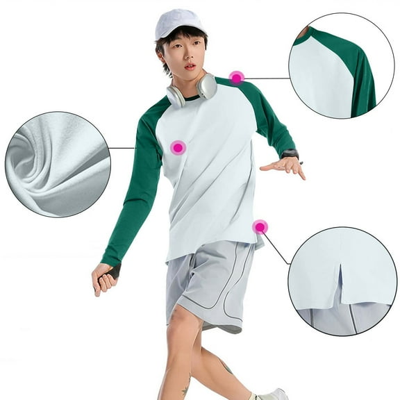 Zylanna Men's Long Sleeve T-Shirts, Stretchy Activewear Crew Neck Color Block Patching Casual Tops for Sport Green