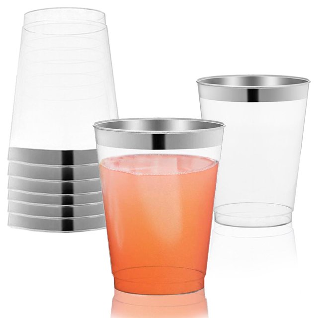 Smarty 12 oz. Clear Metallic Silver Rim Round Disposable Plastic Cups ...