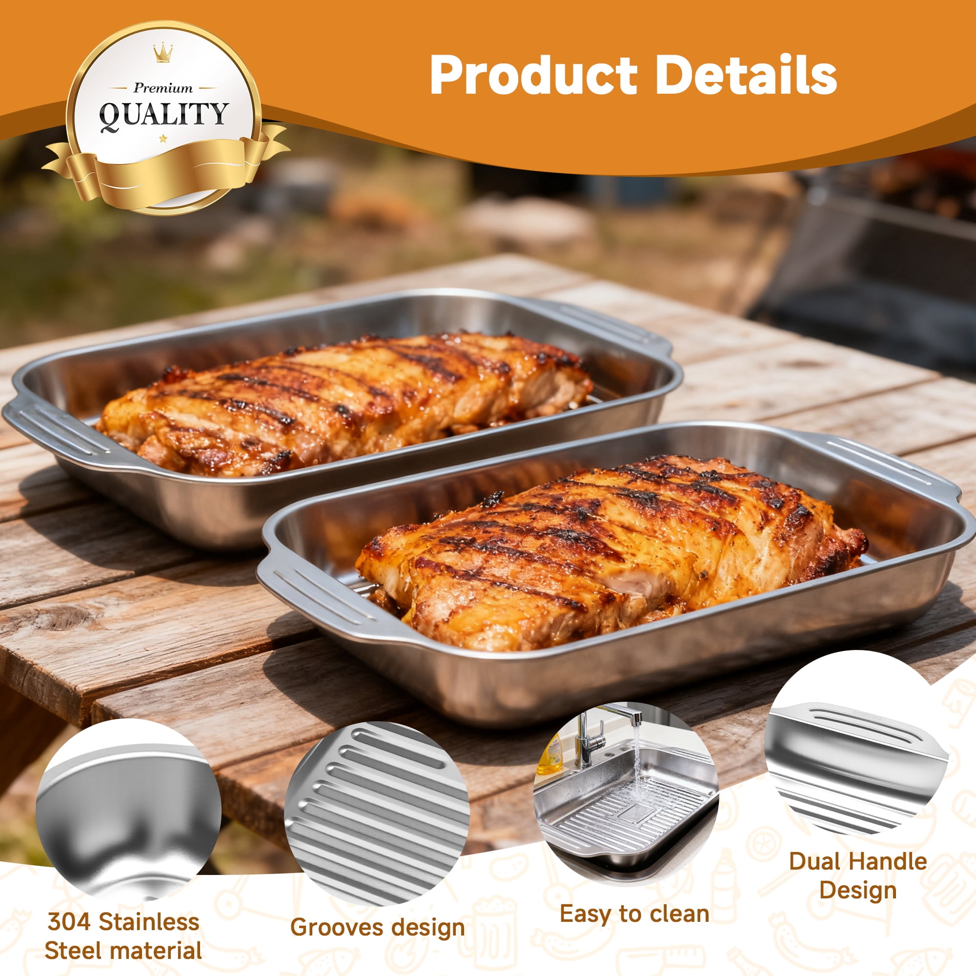 Grill Prep Trays Set Of 8, Stainless Steel Baking Pan with Lid, Grilling Prep and Serve Tays, Cookie Sheets, 2 Marinade Container With Lids, Cutting Board