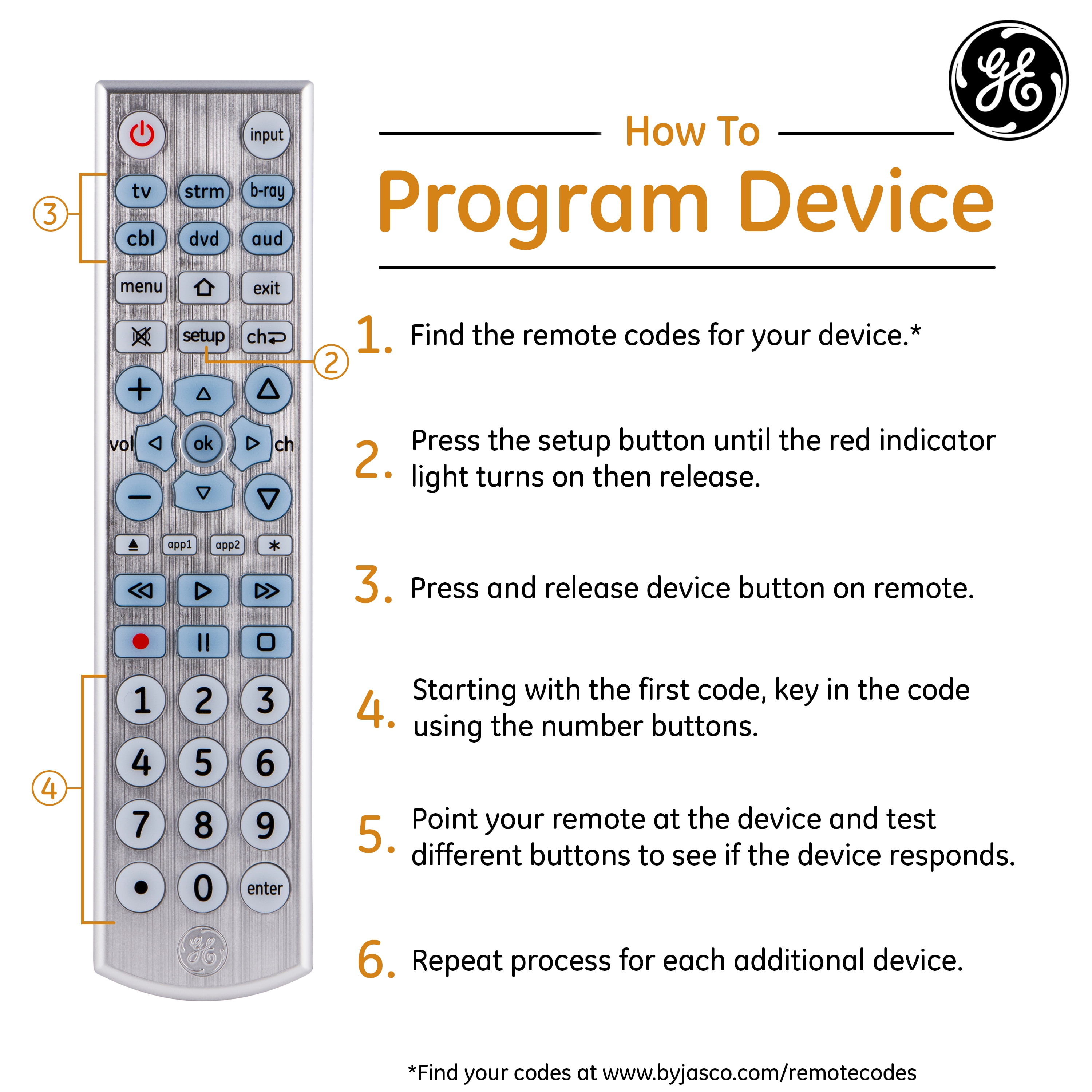 Ge 6 Device Universal Remote Control Backlit Silver 33712