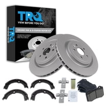 TRQ Rear Brake Pad & Rotor Kit Brake Pads Brake Rotor Parking Brake Shoe Set Ceramic Premium G-Coated Fits Select 2009-2015 Cadillac CTS 2010-2015 Chevrolet Camaro
