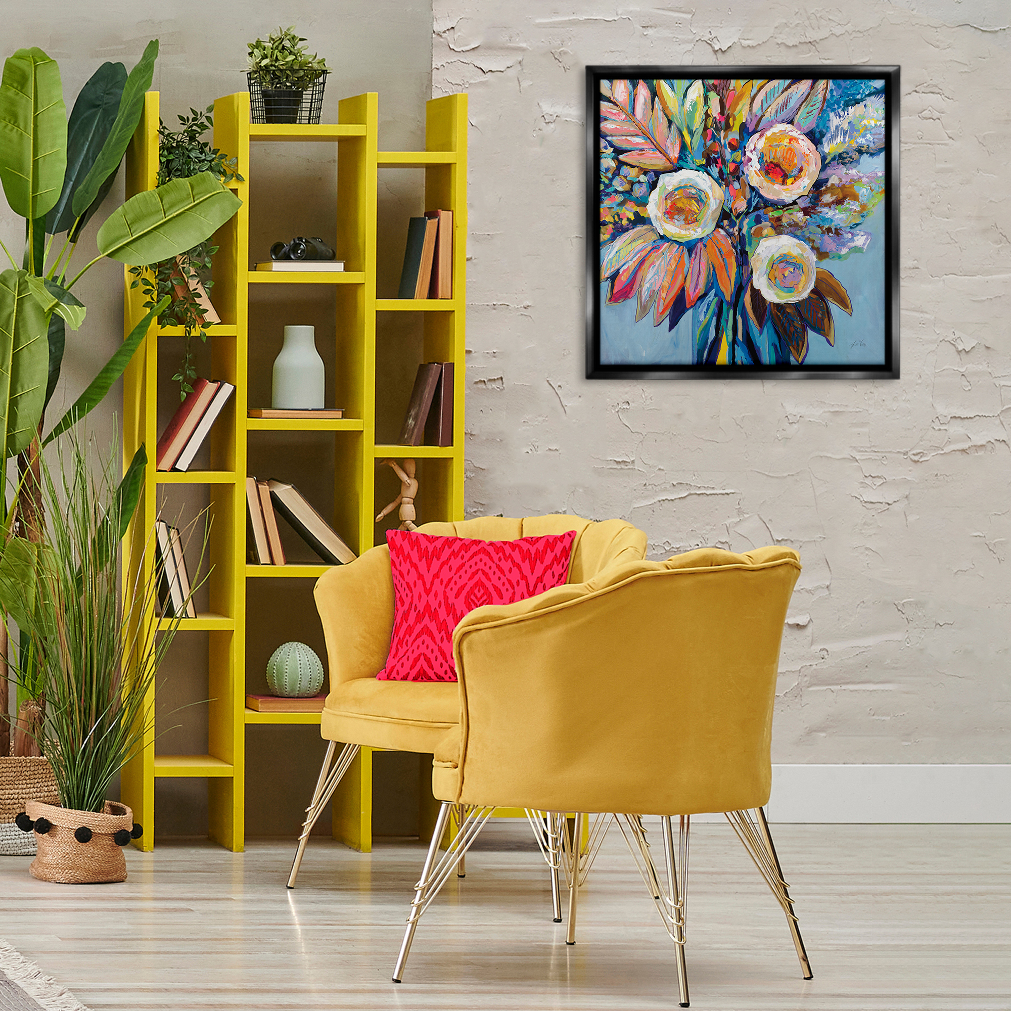 Stupell Industries Wonderment Bold Bouquet Botanical & Floral Painting Black Floater Framed Art Print Wall Art, 25 x 25