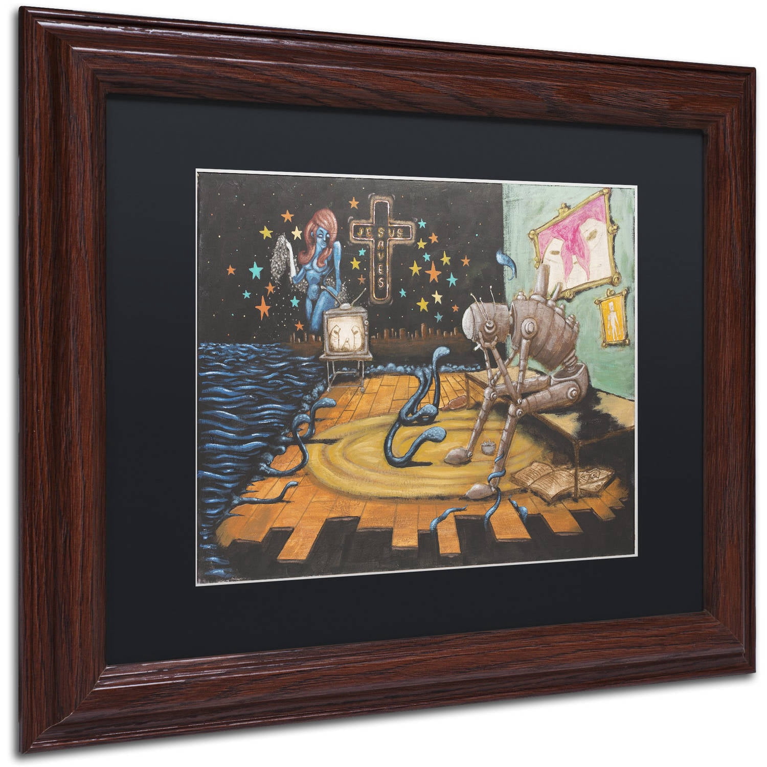 Trademark Fine Art 'Jesus Saves' Canvas Art by Craig Snodgrass, Black Matte, Wood Frame