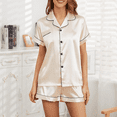 thumbnail image 2 of SOMER Silk Stain Pajamas for Women Set Short Sleeve Shirt with Shorts 2 Piece Pjs Sets Soft Silk Sleepwear Nightwear Button-Down Loungewear, 2 of 6