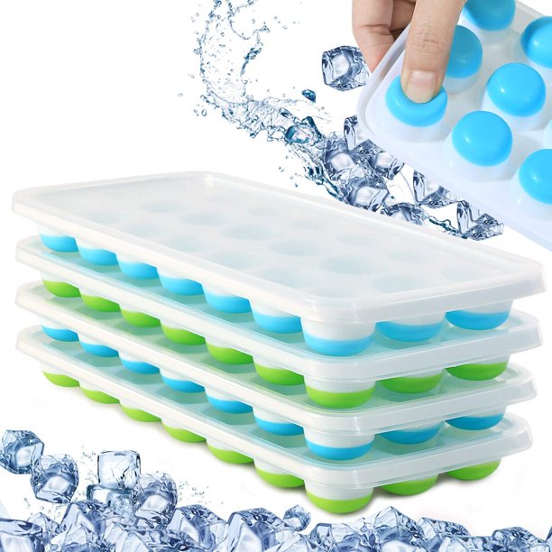 Bandeja de cubo de hielo, 4 paquetes de bandeja de hielo de silicona fácil de quitar, bandeja de hielo flexible, con 84 moldes de cubo de hielo esférico (azul + verde) esquí esquí Gafas de esquí