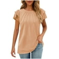 thumbnail image 1 of fatyb T-Shirts à Manches Courtes à Volants pour Femmes, Col Rond Plissé, Blouses Habillées Décontractées, T-Shirts Amples Unis, 1 of 7