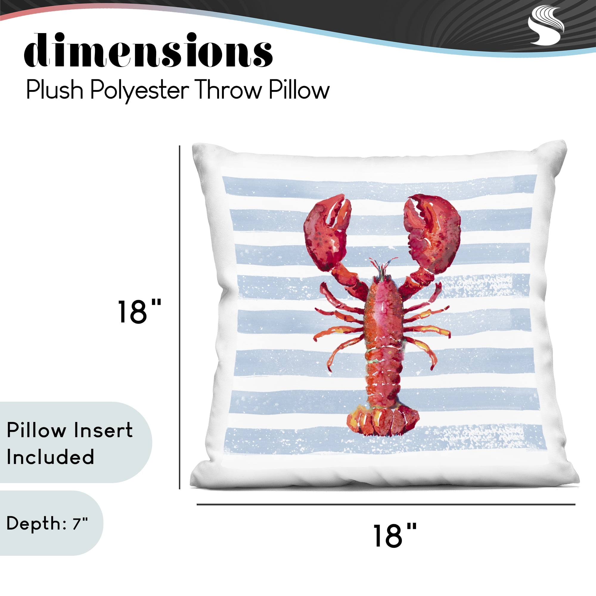 Stupell Industries Red Lobster on Blue Stripes Decorative Printed Throw Pillow, design by Patricia Pinto, 18 x 7 x 18