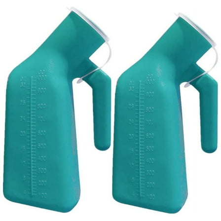 Thick Firm Male Urinal Urine Bottle with Replacement Lids 32oz./1000mL (Green,2 Pack)