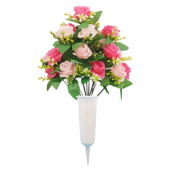 Artificial Flowers 1 Set Cemetery Memorial Artificial Flower Rose Bouquet With Vase Sympathy Floral Decor