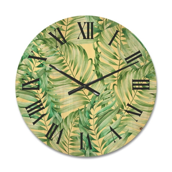 Designart 'Tropical Green Leaves of Monstera' Tropical Wood Wall Clock