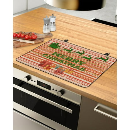 

Merry Christmas Stove Top Covers for Electric Stove Heat Insulation Fireproof Glass Cooktop Cover Counter Top Glass Stove Cover 24 x21 Xmas Elk Winter Snowflake Red Striped Farmhouse