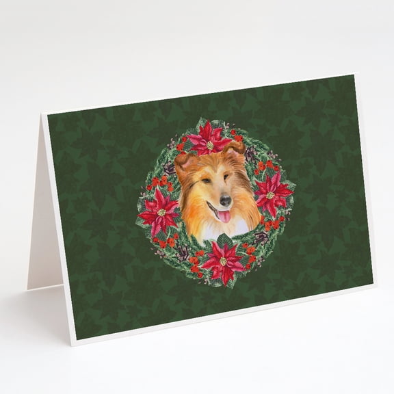 Sheltie Poinsetta Wreath Greeting Cards and Envelopes Pack of 8