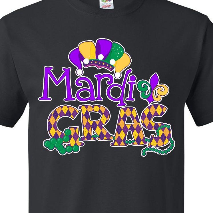 Inktastic Mardi Gras with Clown Hat and Beads T-Shirt - image 3 of 4