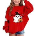 thumbnail image 5 of DJDLJWCJ Girls Halloween Fleece Sweatshirt Long Sleeve Crew Neck Oversized Graphic Pullover Kids Fall Casual Halloween Sweatshirts Red Size 9, 5 of 7