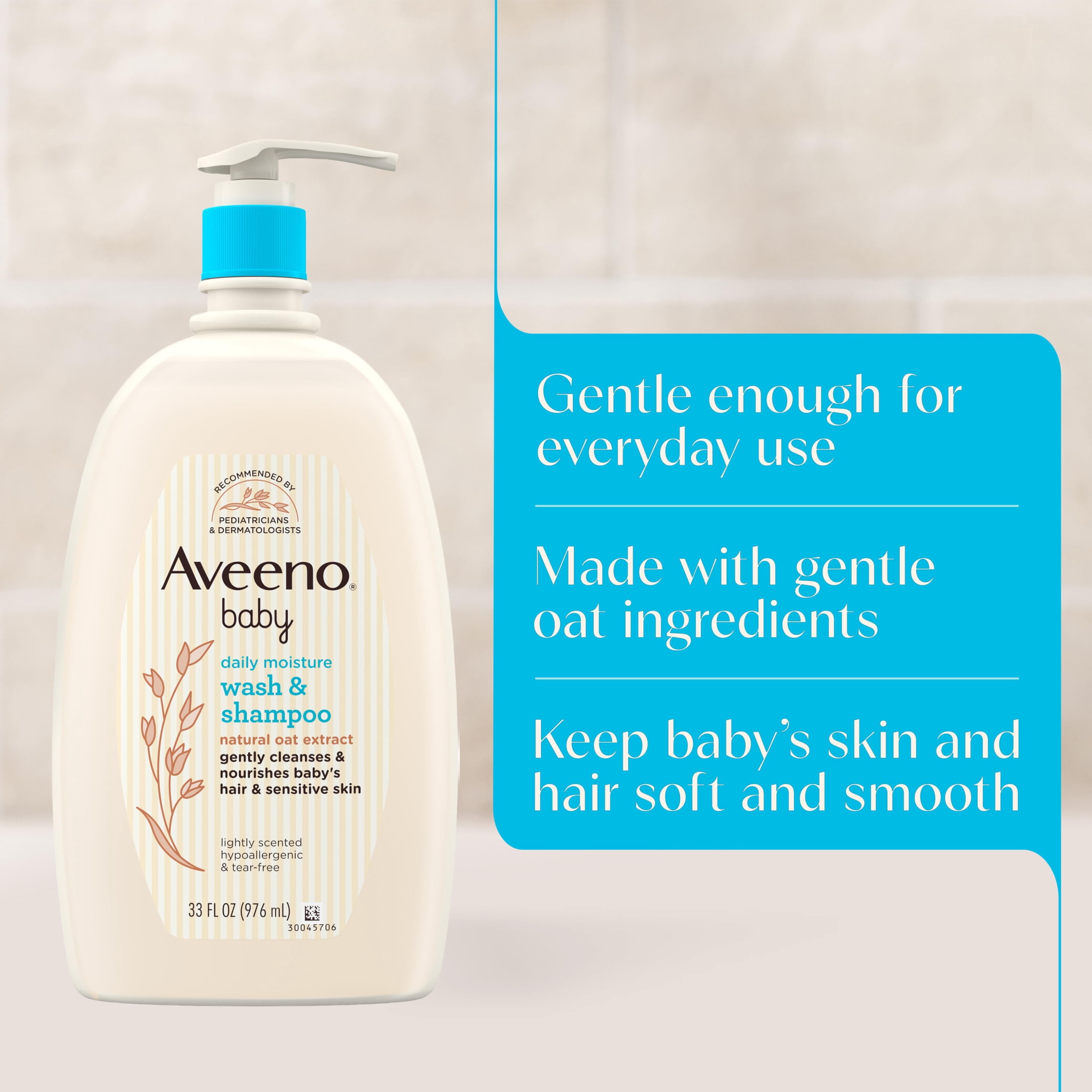 Aveeno Baby Daily Moisture Body Wash & Shampoo, Value Size 33 Fl oz