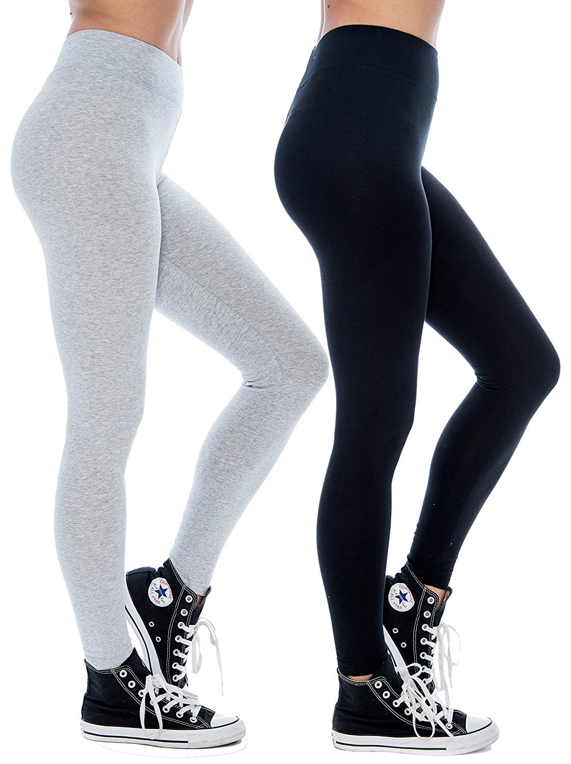 Women & Plus Soft Cotton Active Stretch Ankle Length Lightweight Leggings : 2PK-Black/H Grey (Ankle Length), M