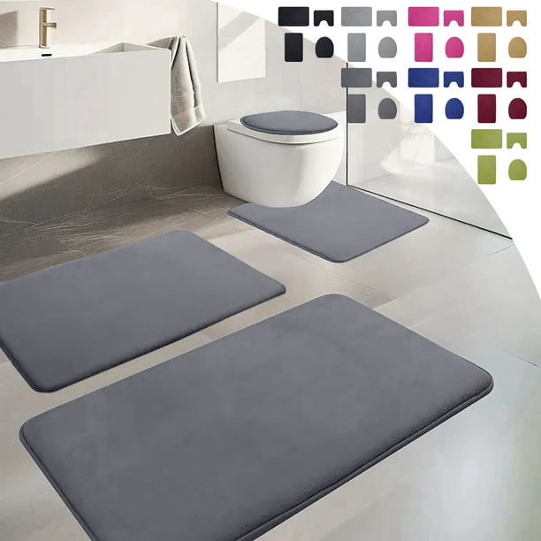 Xihbxyly Juego de Alfombras de Baño de Espuma, Suaves y Cómodas, Absorbentes de Agua, Base Antideslizante, Lavables a Máquina, Modernas Alfombras de Baño, Juego de 4 Piezas, Gris, Caqui y Verde, Idea