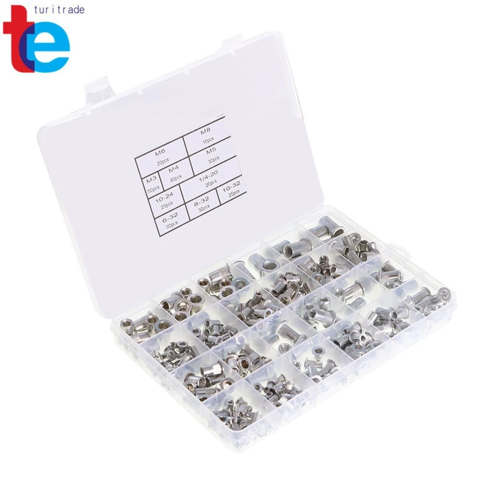CIRCLE- 300 Pack 150 Pcs Metric + 150 Pcs Sae Aluminum Rivet Nut Rivnut Nutsert Kit New