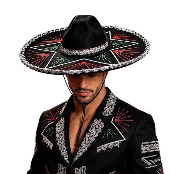 Mexican Wide Brim Cowboy Hat for Halloween Stage Performance with Classic Western Style