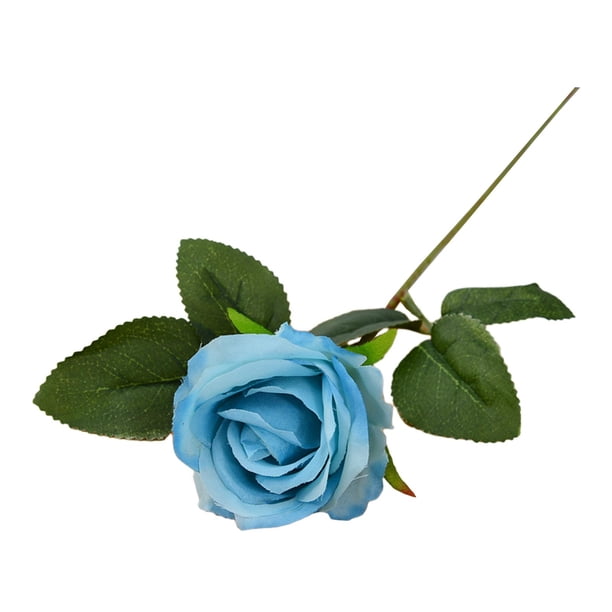 Flores artificiales, rosas falsas de tallo largo, tela de seda, ramos de imitación para fiestas Azul