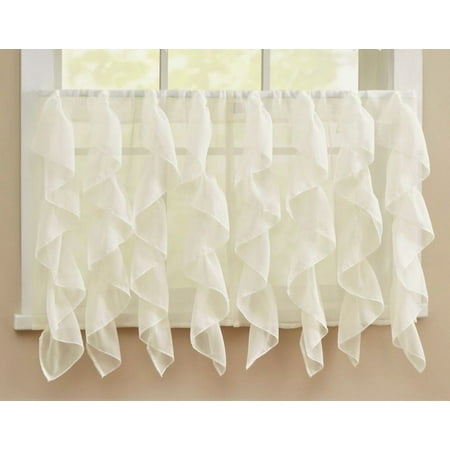 Lorraine Home Cascade Sheer Ruffled Kitchen Curtain Ivory 24