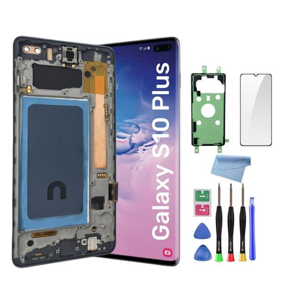 Screen Replacement for Samsung Galaxy S10 Plus LCD (G975U G975FD G975A) – 6.4" Display Touch Digitizer Assembly with Frame, Black, No Fingerprint Function（White）