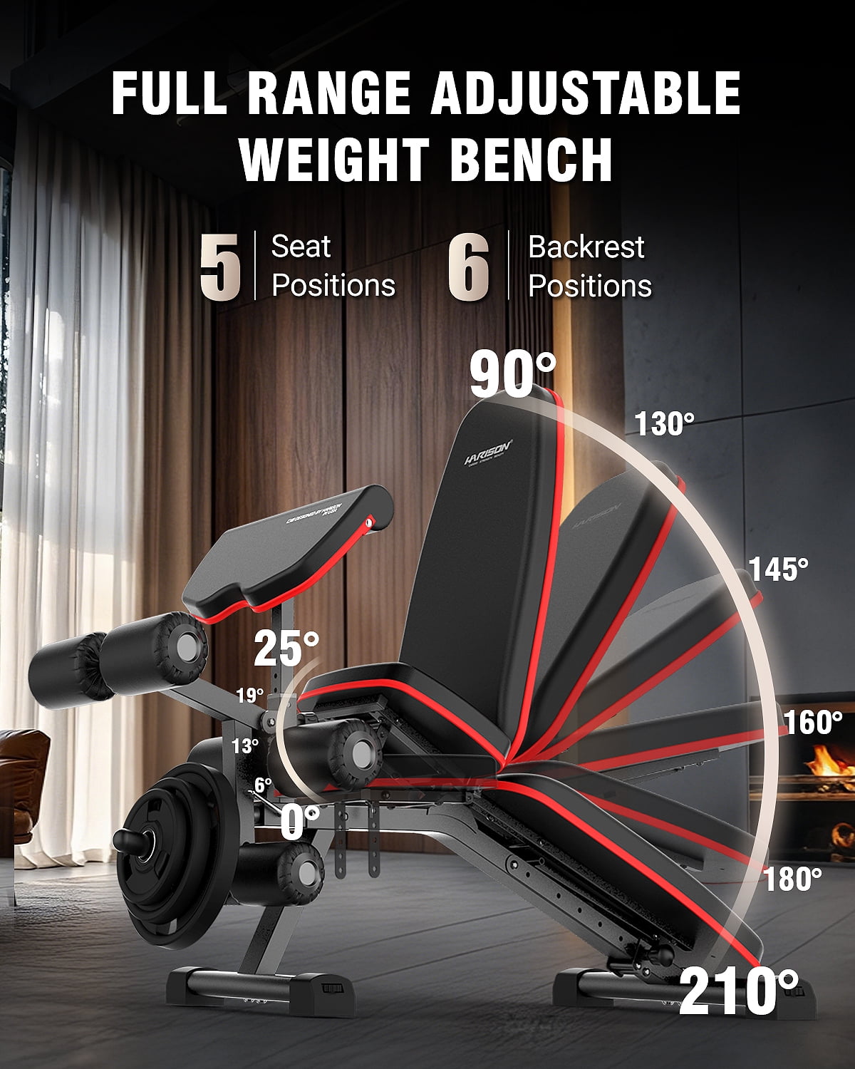 HARISON Adjustable Weight Bench with Leg Extension and Preacher Pad, 1000LBS Workout Bench with 6-Tier A-Frame Dumbbell Rack Stand, Heavy Duty Home Gym Strength Training Set(No Weights or Bar)