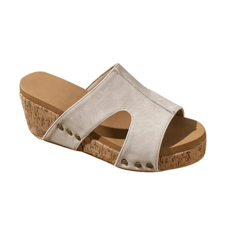 

Fesfesfes Slides Sandals For Women Roman Style Sloping Heel Thick Sole Hollow Fish Beak Sandals Women s High Heel Slippers 9(42)