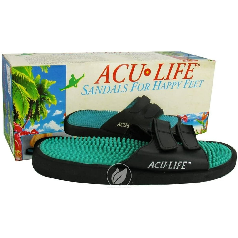 AcuLife Massage Sandals Black/Teal Toe Strap W/Velcro 5 Walmart