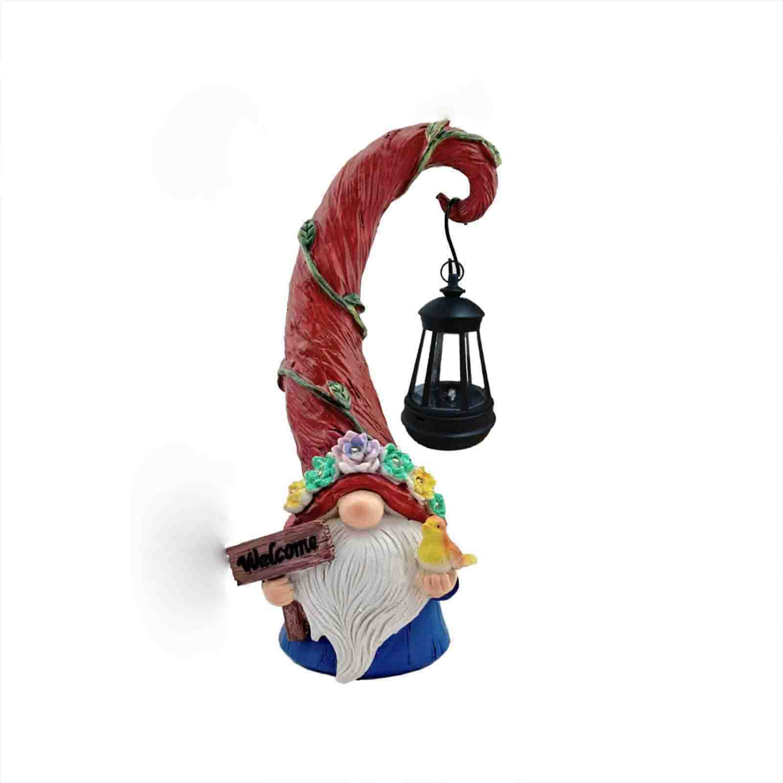 Vggrvlo Gnome Garden Decor Statue Solar Gnomes Decorations for Yard with Lantern Light Outdoor Decorations for Patio Best Christmas Gift