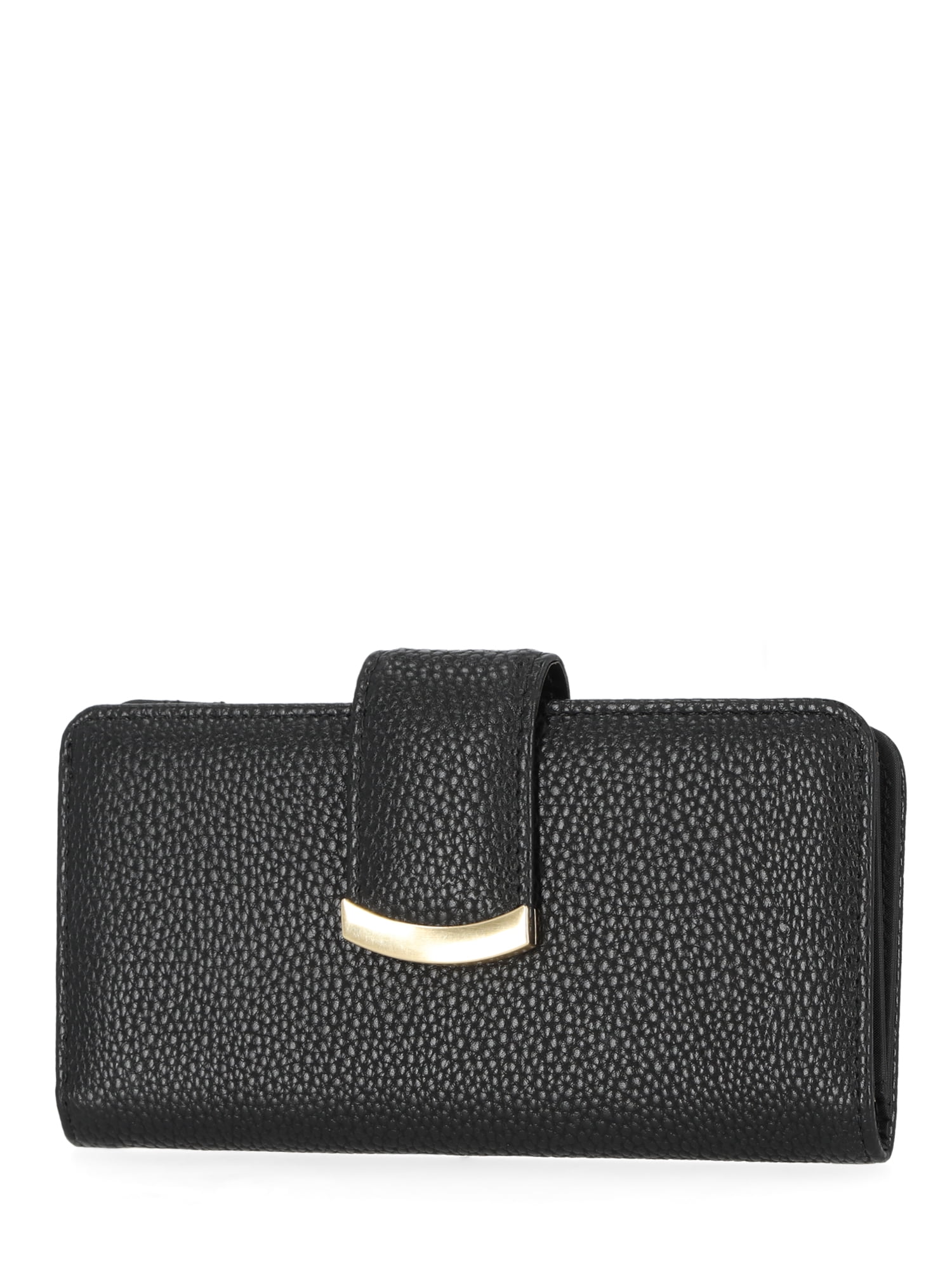 Time and Tru Women's Alexandra Slim Tab Wallet, Solid Black