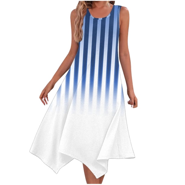 Ladies Summer Tops Impreso sin Mangas Cuello Redondo Vestido Casual para Uso Diario Y Casual