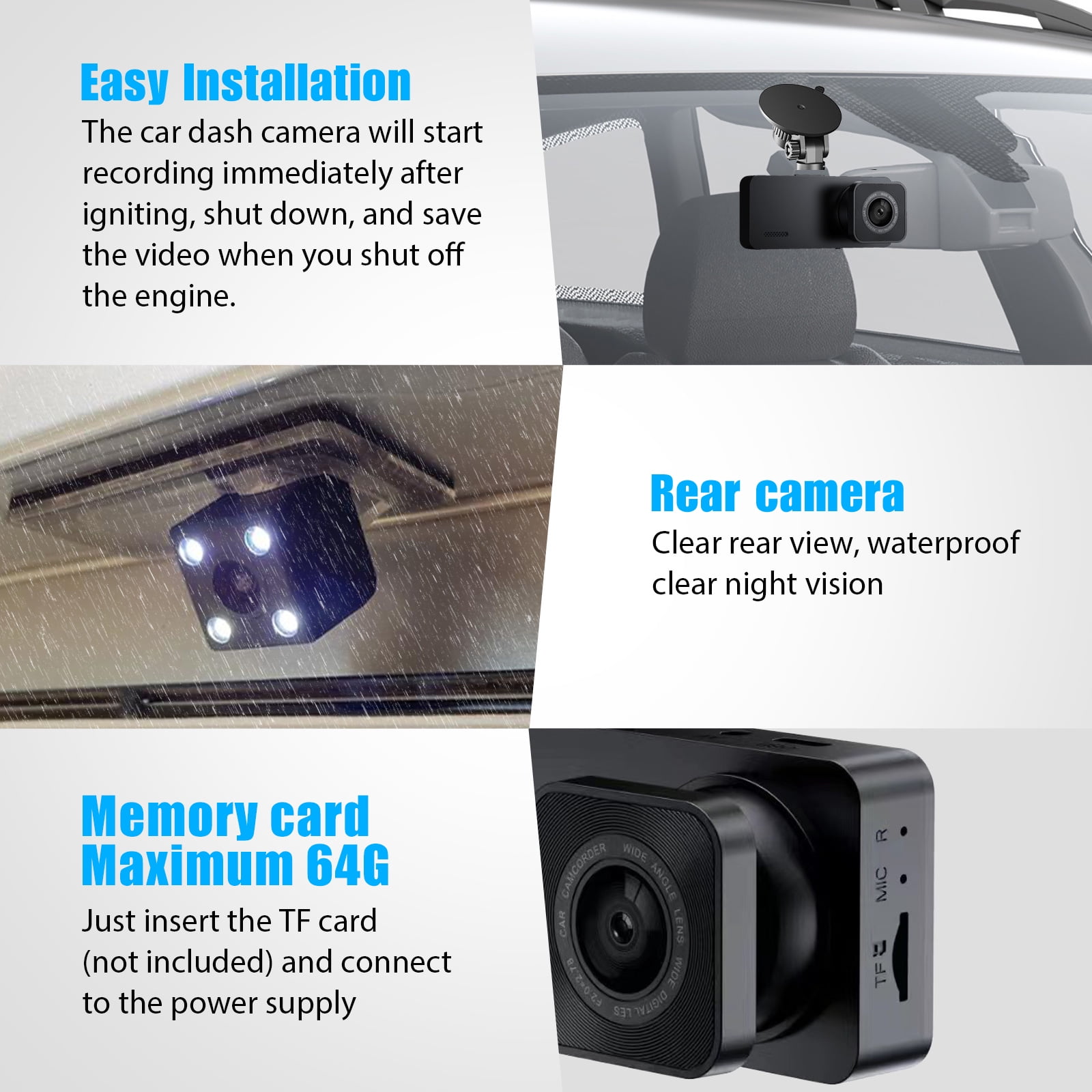 3 Channels Dash cam Car DVR 3LCD wifi 360° Driving Recorder Super Night  Vision