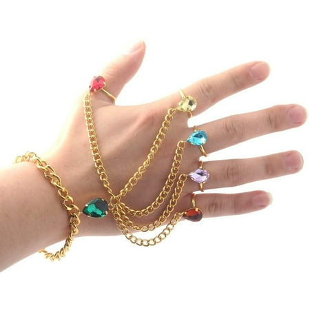 

Finger Chain Bracelets Gauntlet Hand Bracelet Multicolored Artificial Gemstone Opening Cosplay Prop for Women Girl Jewelry Gift
