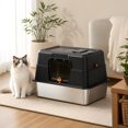 thumbnail image 6 of Enclosed Cat Litter Box, Stainless Steel Base Anti-Urine Leakage Non-Sticky Dual Entry Top and Front Door for Pets (Black), 6 of 7