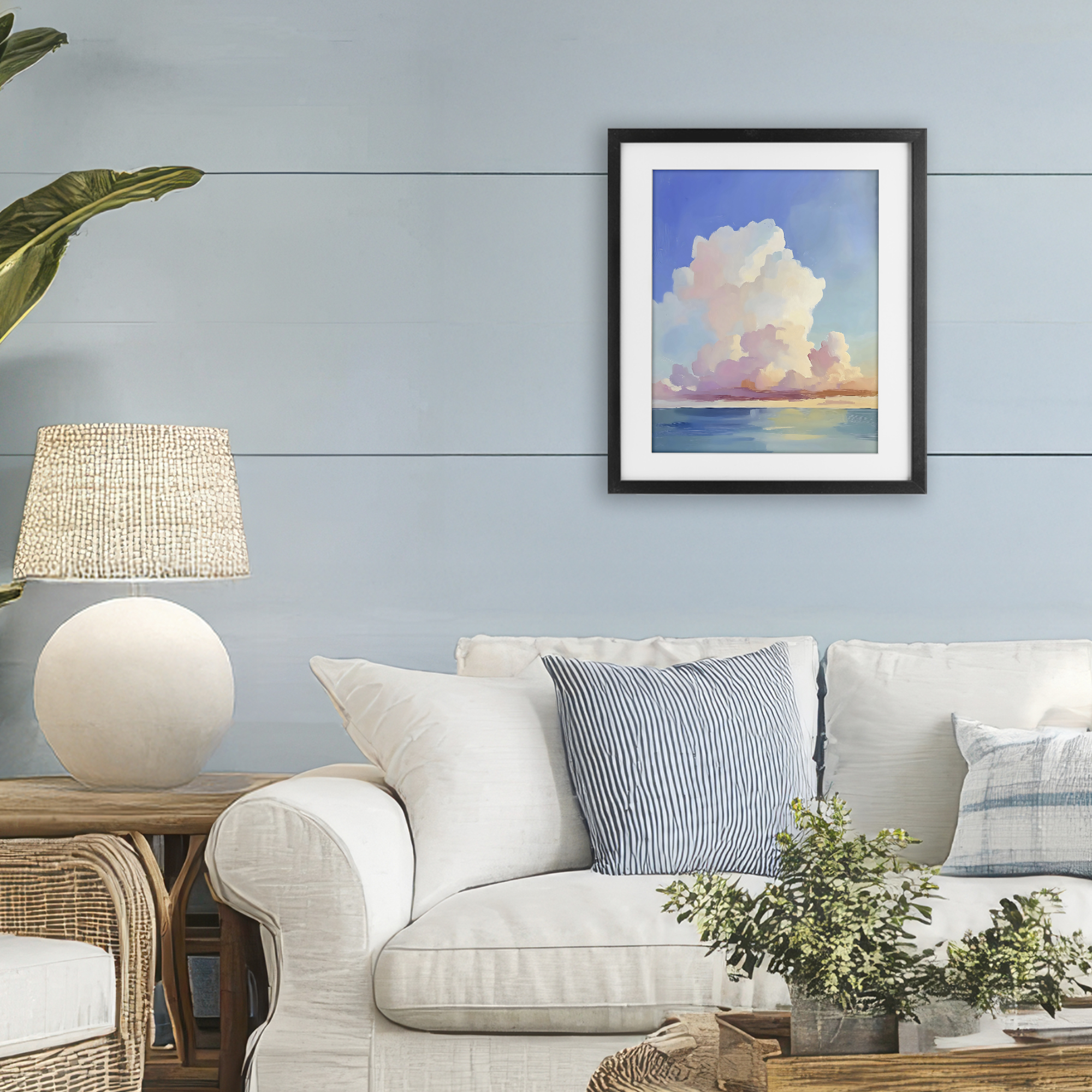 Stupell Industries Dreamy Pastel Clouds over Sea Black Framed Print Under Glass, design by The Prints Vibe