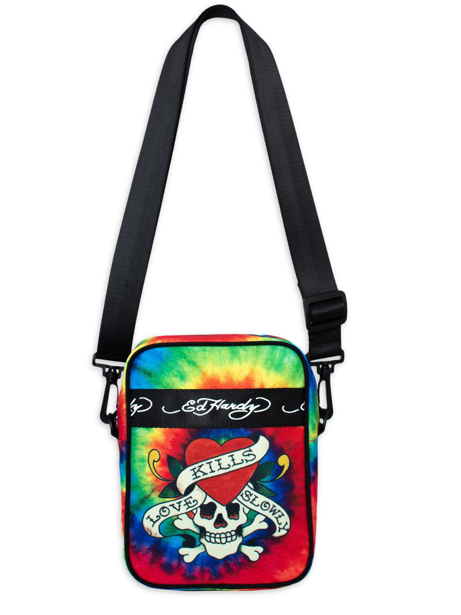Ed Hardy Unisex Skull on Rainbow Nylon Messenger Cross Body Bag
