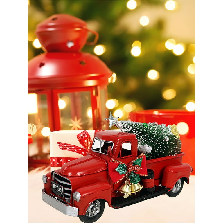 Red Truck Christmas Decor With Mini Christmas Tree Ornaments Christmas Car  Desktop Decoration