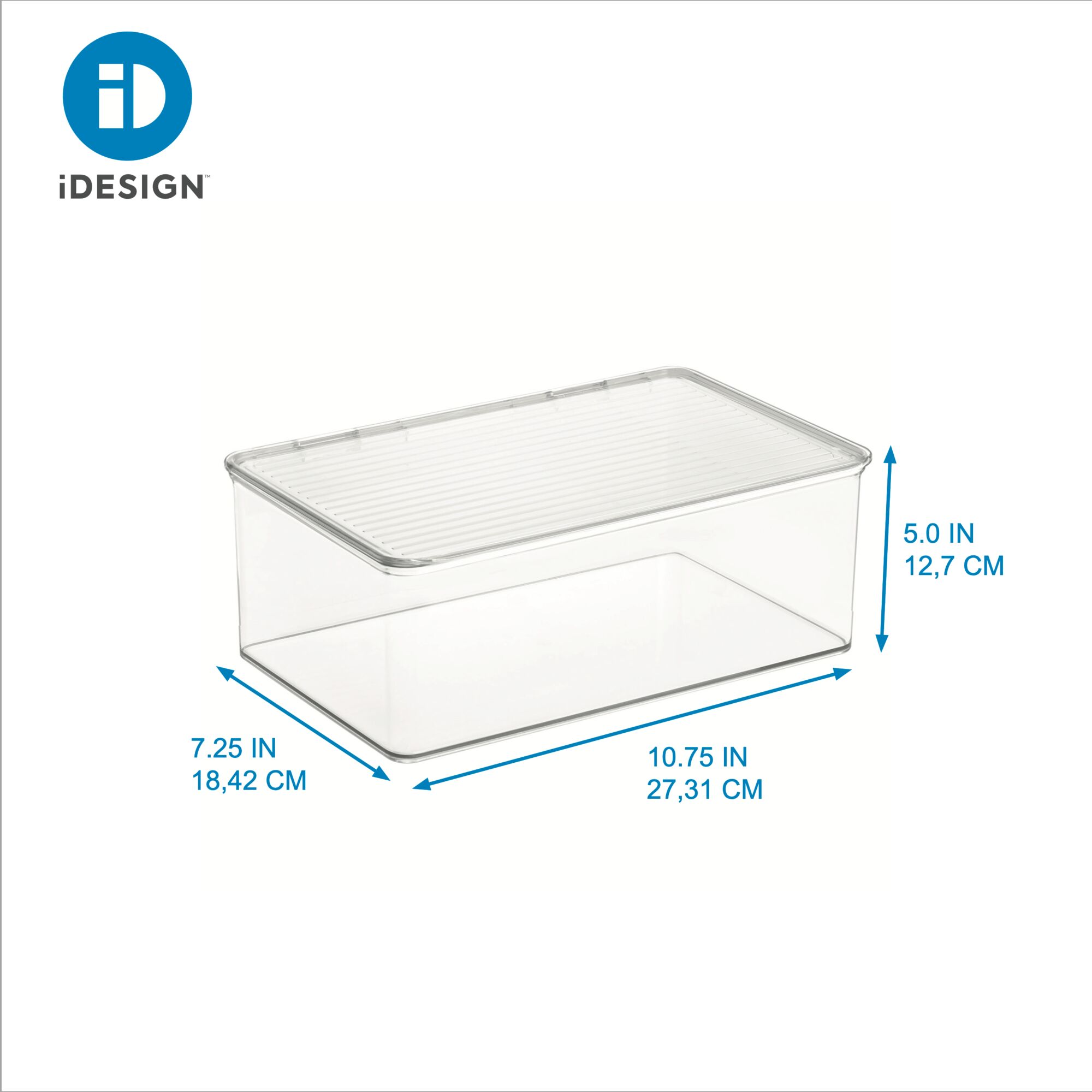 iDesign Plastic Stackable Bathroom Cabinet Organizer Box, Hinged-Lid, Clear