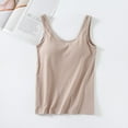 thumbnail image 4 of Tank Top for Women,Built In Bras Summer Casual Crew Neck Sleeveless Cotton Padded Workout Top For Women,Camisole Tops for Women,Khaki,S, 4 of 4