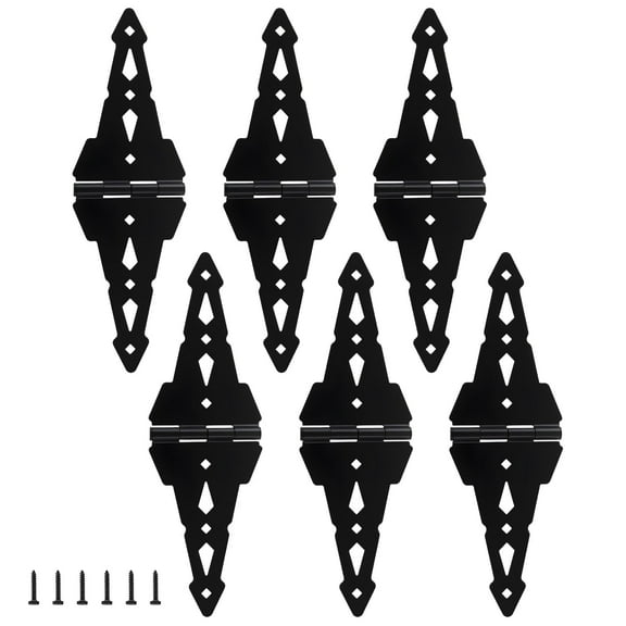WellMade 6 Pack Black Wood Gate Hinges，8 Inch Strap Gate Hinges with Screws，Heavy Duty Gate Hinges for Fences，Barns and Garages