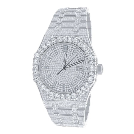 Real Genuine Certified 24.65 Cwt. VVS/D Moissanite Diamond Men's Stainless Steel 14K Gold Finish Luxury Automatic Designer Custom Watch