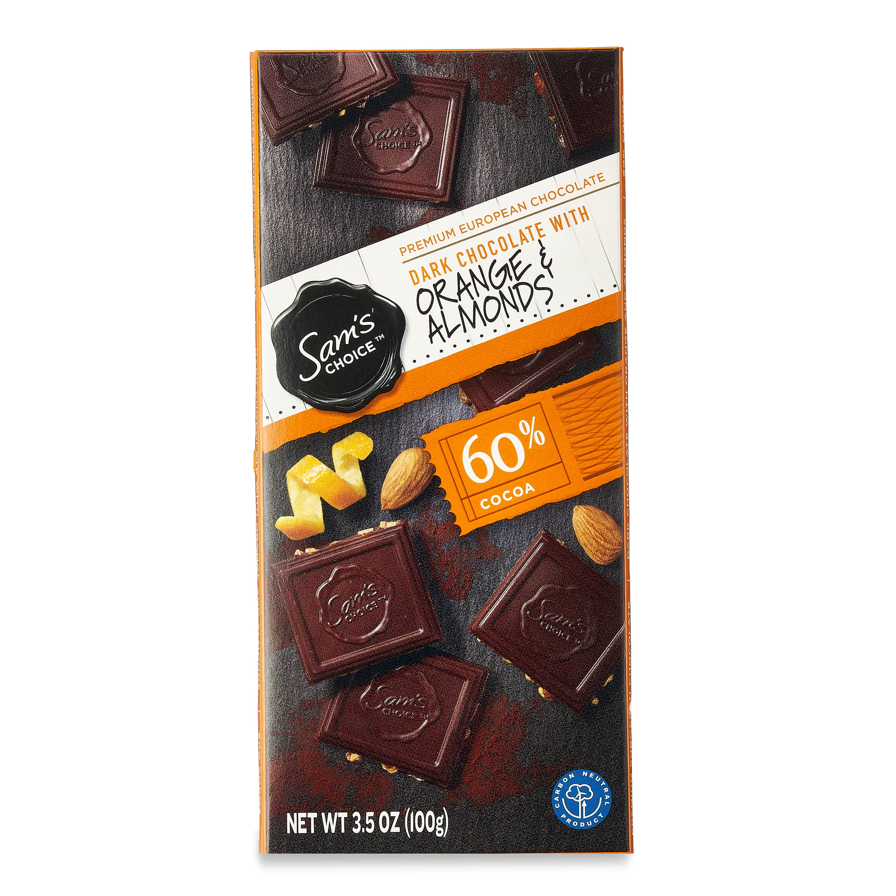 Sam's Choice 60% Dark Chocolate Orange & Almonds Bar, 3.5 Oz
