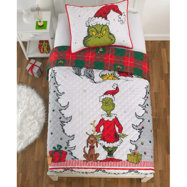 The Grinch Holiday Twin Quilt, Grinch Bed Set Queen